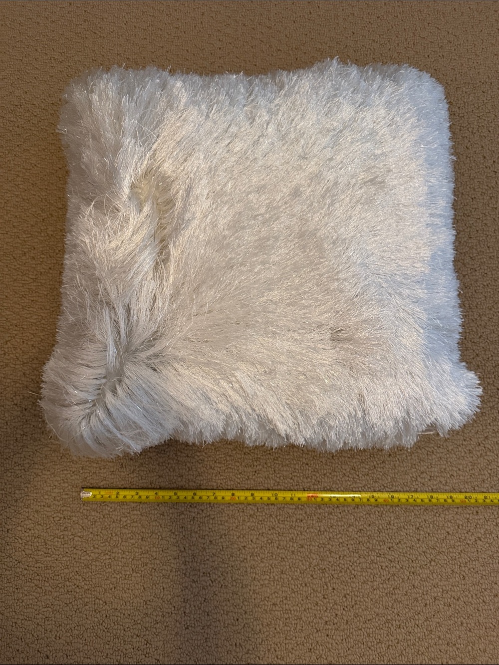 Shimmery Faux Fur Square Throw Pillow - Ivory